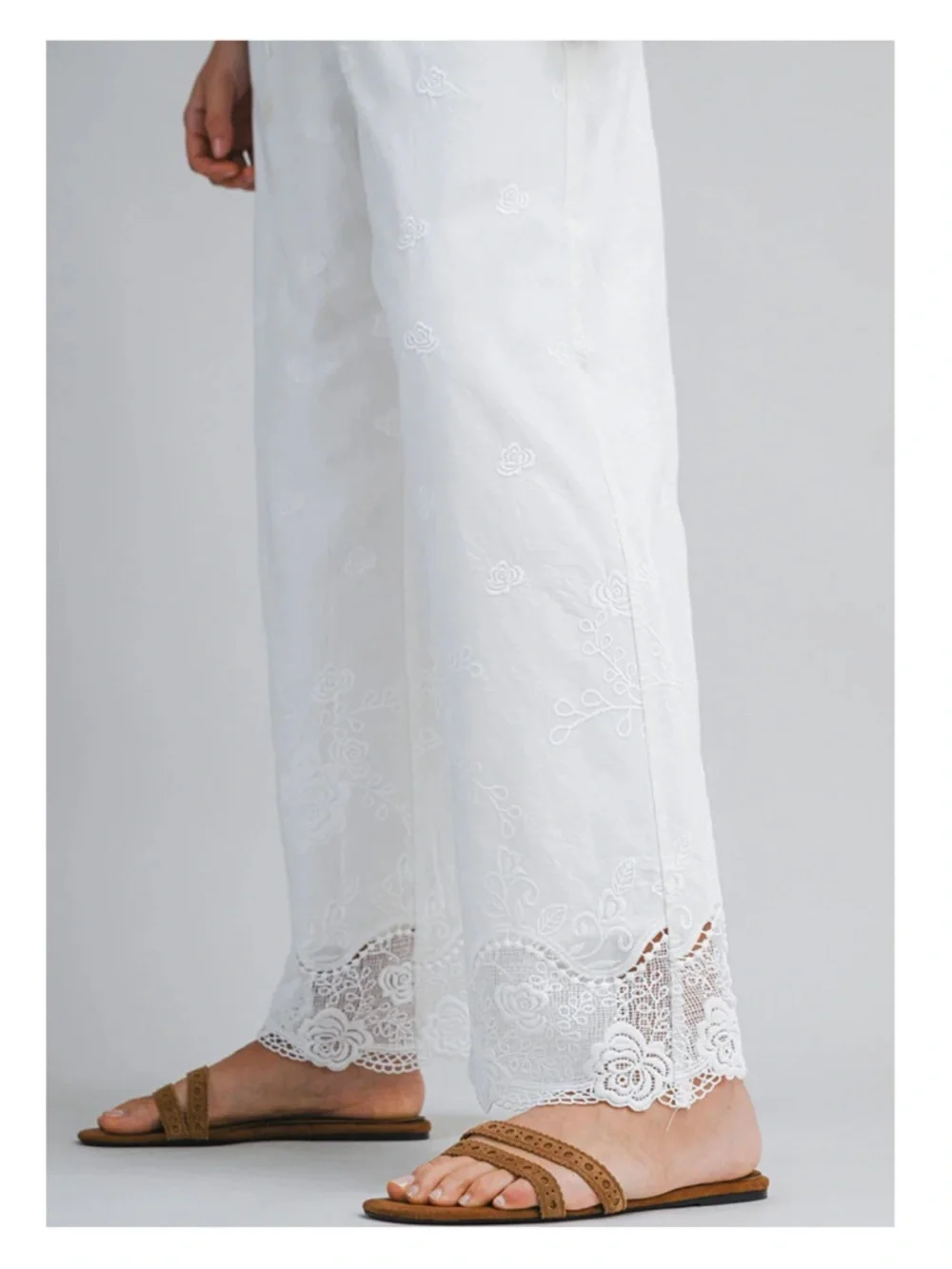 Cosette Embroidered Tie Top & Pant Set - Off-White - Picture 4 of 11